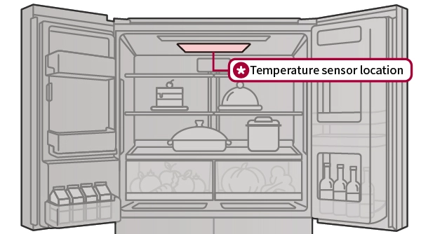 image of Close-up of LG refrigerator temperature sensor location in the middle of the door.