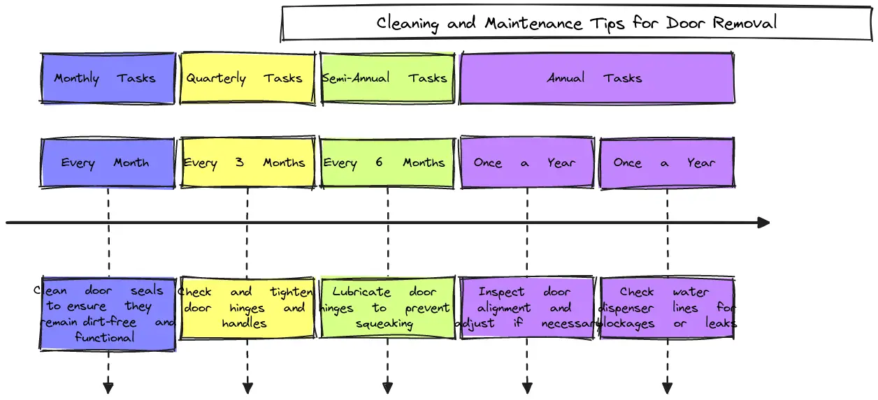 Present the cleaning and maintenance tips as a timeline, showing the recommended frequency for each task (e.g., monthly cleaning of seals, annual lubrication of hinges). This visual timeline can help readers plan and remember regular maintenance tasks.